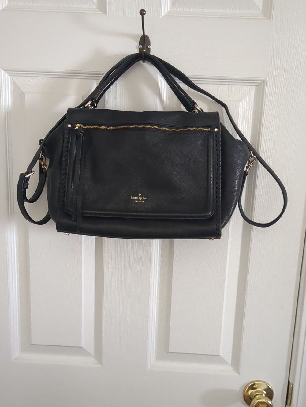 kate spade Black Leather Satchel with Gold Hardware And Whipstitch Detail